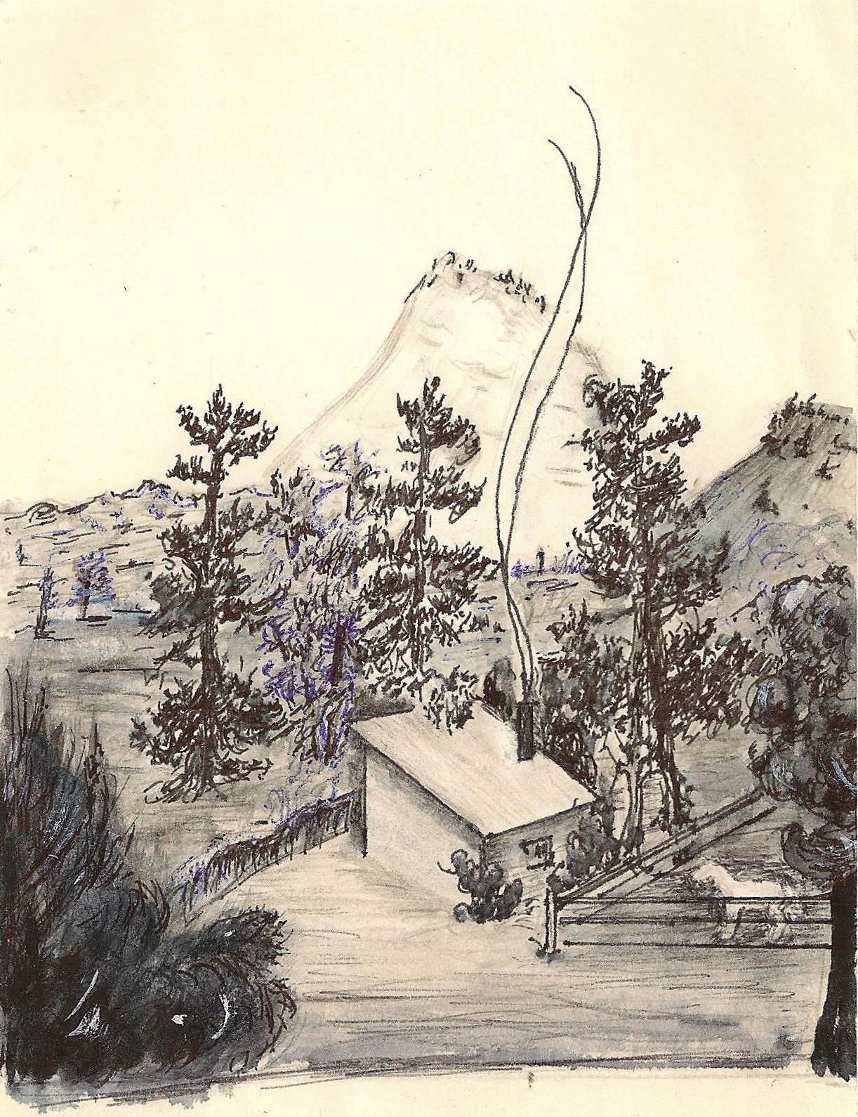 The house where I was born. Sketched by my sister Kate.