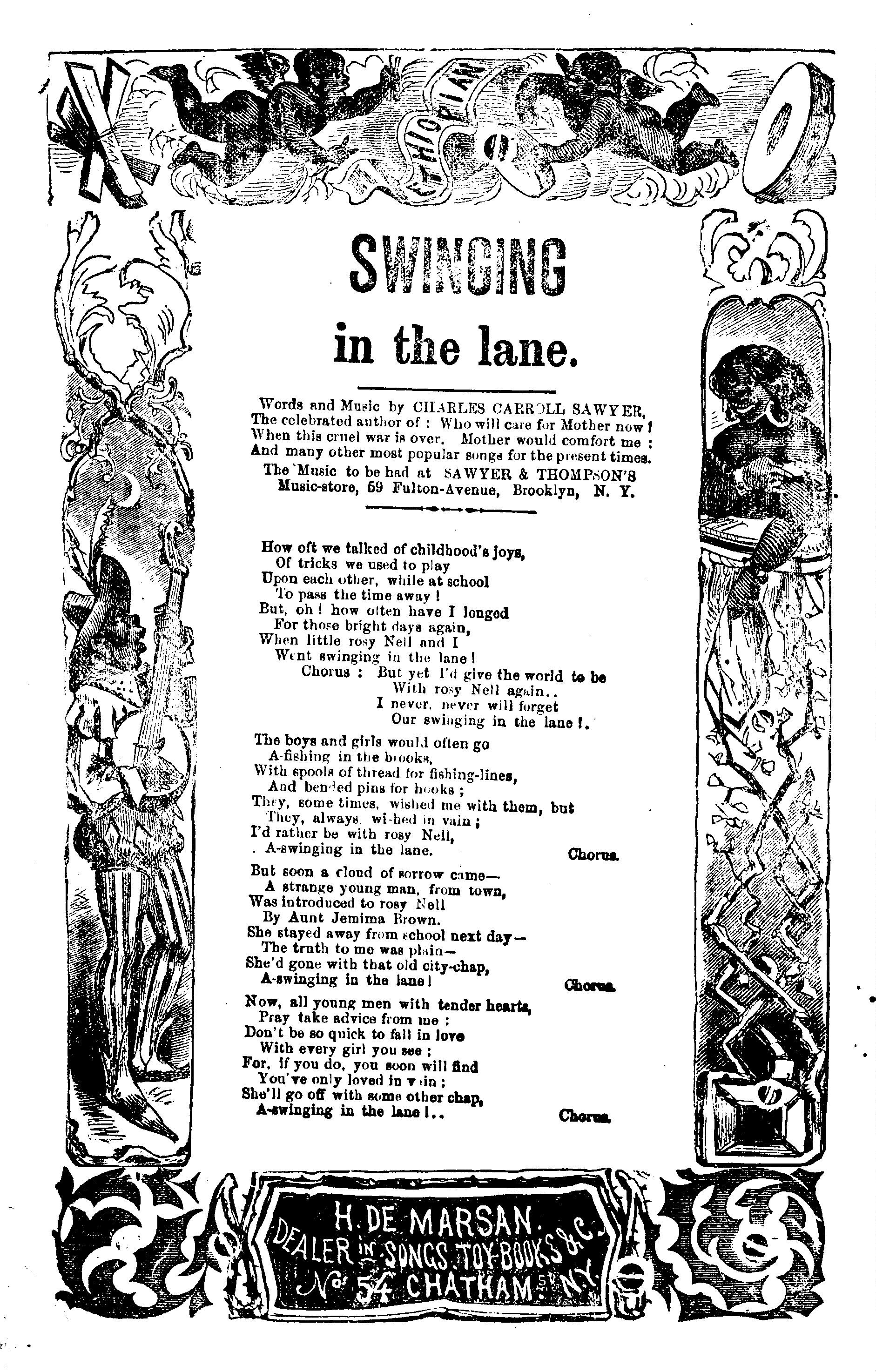 Image of Swinging in the Lane lyrics by Charles Carroll Sawyer published in the late 1800s